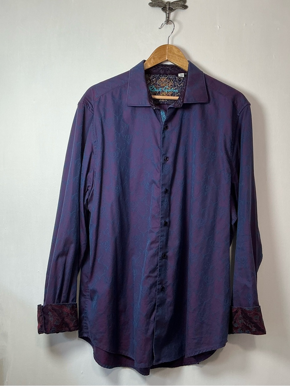 Robert Graham Classic Fit 2XL Men's Button Down Shirt Purple Antler Stag Motif - Picture 3 of 13